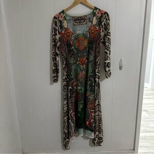 Brown and Black Sheath Midi Dress with 3/4 Sleeves